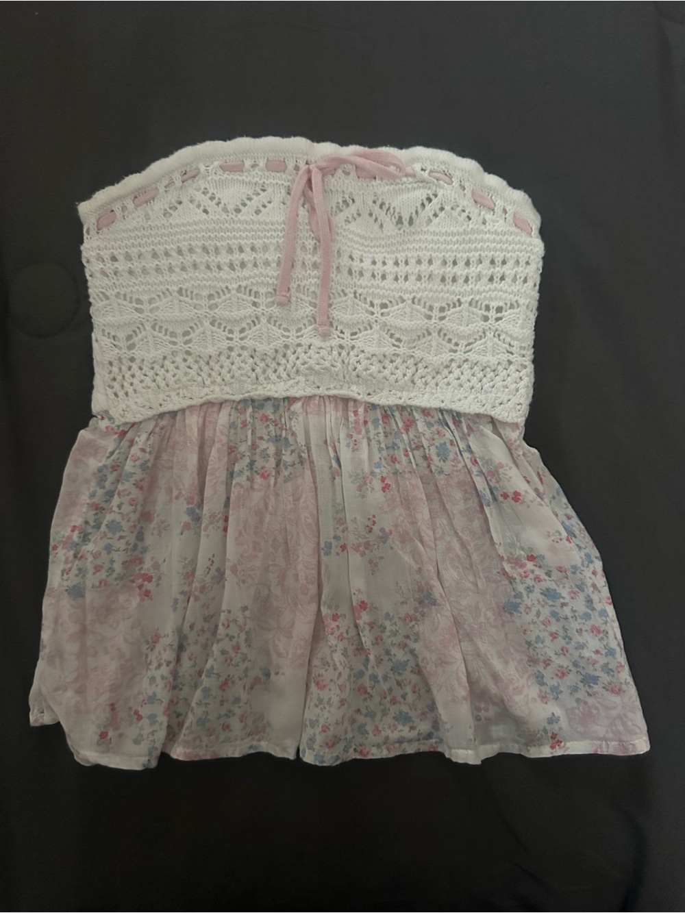 Hollister Women Crochet Bustier Top with Floral details. White & Pink